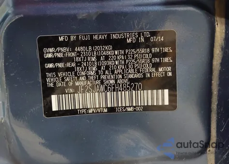 2015 Subaru Forester 2.5I Touring from USA, damaged, VIN JF2SJAWC6FH485270